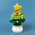 Handmade crochet Christmas tree in white ceramic pot with colorful pompoms for desk decoration - Christmas Tree Gradient Green