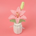 Handmade crochet pink lily flower in a white knitted vase for home desktop decoration - Pink Lily-White Vase