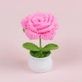 Handmade pink crochet rose in white ceramic pot for home desk decoration and gifts - Bright Pink