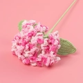 Handmade knitted pink hydrangea flower with pearl center and green leaves for home decor - Hydrangea Branch / Gradient Pink