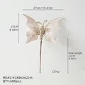 Mariposa navideña color champán con lentejuelas y plumas para arreglos florales festivos - Púa de Mariposa Champagne Estilo A