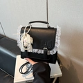 Schwarzer Mini-Rucksack aus PU-Leder mit Spitzenbesatz und süßem Schleifen-Detail - Einzelne Tasche / Schwarz