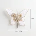 White fabric Christmas butterfly ornament with gold glitter and silver clip, 15x17cm - Cream White Swallowtail Butterfly (HY2557)