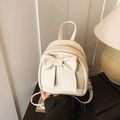 Mini zaino beige minimalista con grande fiocco e spallacci regolabili in pelle PU - Bianco Sporco
