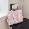 Sac fourre-tout à carreaux roses avec étoiles et poche transparente pour le quotidien - Rose