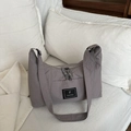 Minimalist wrinkled nylon crossbody bag in grey-purple with FANYISSA brand label - Gray