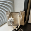 Sac fourre-tout beige chic avec design patchwork et charmant accessoire de nuage - Sans Pendentif / Beige