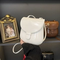 Elegant white vintage crossbody saddle bag with flap buckle and slim strap options - White