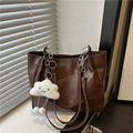 Grand sac cabas marron en cuir patchwork avec chaîne argentée et breloque petit nuage - Sans Pendentif / Marron