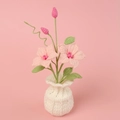 Handmade crochet pink clematis flower in white knitted pot for home table decor - Clematis in Large White Vase / Pink