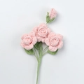 Handmade crochet bouquet with three pink roses and a small bud on white background - Xue Wu 3-Head Barbie Rose Stem / Pink
