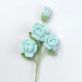 Close-up of handmade crochet rose flowers in light blue with detailed yarn texture - Xue Wu 3-Head Barbie Rose Stem / Aqua Blue