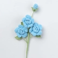 Detail of handmade crochet blue rose bouquet with soft yarn texture on white background - Xue Wu 3-Head Barbie Rose Stem / Sky Blue