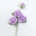 Handmade crochet violet rose bouquet with three blooming flowers and one bud on green stem - Xue Wu 3-Head Barbie Rose Stem / Purple