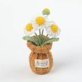 Handmade crochet white daisy potted plant with small flowers and green leaves - 3-Head Daisy Brown Vase / White