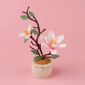 Handgefertigte Häkel-Blumen im Topf in Rosa und Weiß für kreative Wohndekorationen - Weiß - Magnolie (Wollener zylindrischer Topf)