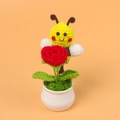 Handmade crochet amigurumi bee and red rose in white flower pot for home decoration - Bee Gathering Nectar - Red Rose