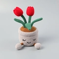 Handmade crochet red tulip potted plant with a cute smiling face and grey base - Red Tulip Baby