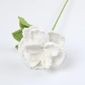 Dettaglio macro di una rosa bianca fatta a mano all'uncinetto con foglie verdi e trama - Rosa Francese - Bianco