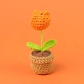 Handmade orange crochet tulip flower in a pot for car or desk decor ornament - Orange