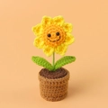 Handmade crochet sunflower potted plant with a cute smiling face for desk decoration - Four-ringed Pointed Smiley Face (small Mini Yarn Bowl)