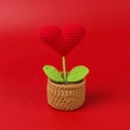 Handmade crochet mini heart potted plant for car dashboard and desk decoration - Red
