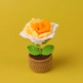 Macro view of handmade crochet rose plant with detailed texture and orange gradient petals - Gradient Yellow