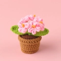 Handmade crochet pink forget-me-not flower pot for desktop and car dashboard decoration - Pink - 5-head Forget-me-not Bonsai (mini Yarn Pot)