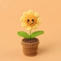 Handmade crochet sunflower potted plant with a cute smiling face for desk decor - Four Rounded Smiley Faces (small Mini Yarn Bowl)