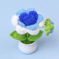 Handmade crochet blue flower potted plant in white ceramic pot for home decoration - Gradient Blue Rose