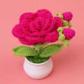 Handmade crochet pink rose in white pot, floral desktop decor and Valentine gift - Rose Red Rose