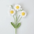 Macro detail of handmade crochet daisy bouquet with white petals and yellow centers - White