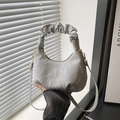 Gray marble pattern dumpling bag with pleated handle and golden chain strap - Gray