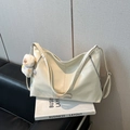 Creamy white glossy motorcycle tote bag with twin zippers and cute bear charm - Single Bag / White