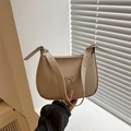 French retro crescent bag in beige PU leather with silver metal bow and adjustable strap - Khaki