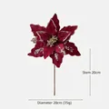 Red velvet artificial poinsettia with silver glitter edges and a brown 20cm stem - Burgundy