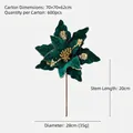 Dark green velvet Poinsettia flower with gold glitter edges for Christmas tree decor - 2.8cm / Dark Green