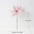 Pink sheer mesh Christmas flower with sequins on a long stem for holiday decor - Medium Pink Poinsettia (232015) / Pink