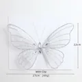 Farfalla decorativa natalizia in rete argentata a doppio strato con strass e clip - Grande farfalla trasparente d'argento