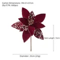 25cm rote künstliche Weihnachtsstern-Blume aus Samt mit silbernen Pailletten und Goldstaub - 25cm / Burgunderrot