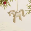 Sparkling champagne gold rocking horse ornament with glitter for Christmas tree decor - Champagne Horse