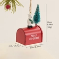 Red Christmas mailbox ornament with white polar bear and mini tree hanging decoration - Bear