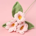 Detail van handgemaakte gehaakte roze bloemen met groene bladeren en stamper textuur - Roze