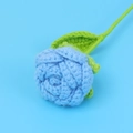 Handmade crochet rose flower in vibrant blue yarn with green leaf for gifts - Artificial Rose Branch / Blue