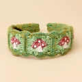 Handmade crochet mushroom headband in forest green with red embroidery detail - Mushroom Headband - Green