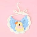 Handmade knitted pet bib with blue yarn, white scalloped edge and yellow duckling decor - Little Duck