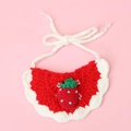 Handmade knitted pet bib featuring red strawberry design with white lace and bow - Strawberry