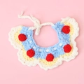 Handmade knitted cat bib collar with cute bow tie and colorful wavy lace pattern - Red Berries