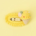 Detail of yellow knitted ice cream cone hair clip with star and pearl decorations - Dark Yellow (Ice Cream Cone Clip)
