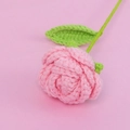 Handmade crochet rose with pink petals and green yarn stem for romantic gifts - Fashion Pink
